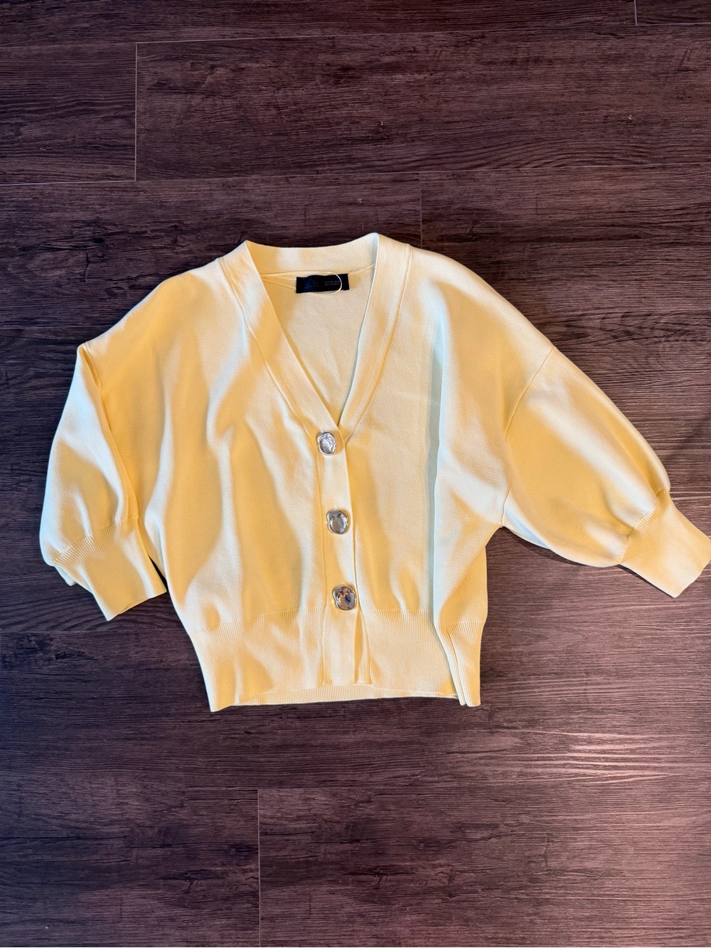Zara Yellow V-Neck Button Sweater Cardigan